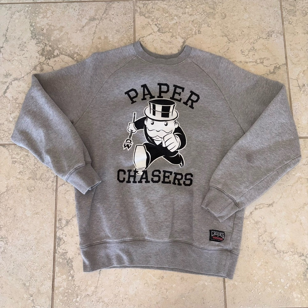 Mr Moneybags PAPER CHASER Sweater  CROOKS & CASTLES x MONOPOLY Grey Gray Medium